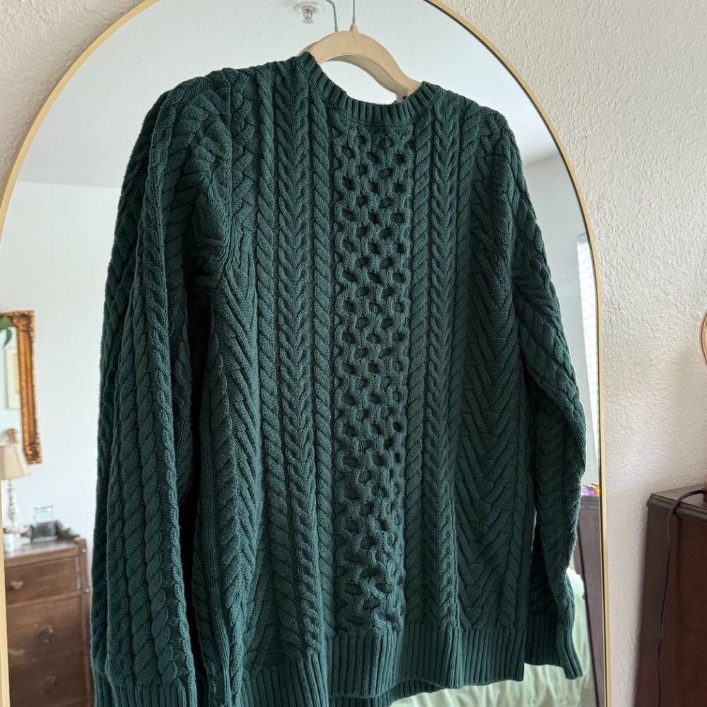 Green Fisherman Cable Knit Sweatshirt (Size: Medium) - Picture 2 of 4